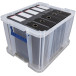 Bankers Box opbergdoos 36 liter, transparant met blauwe handvaten, per stuk verpakt in karton