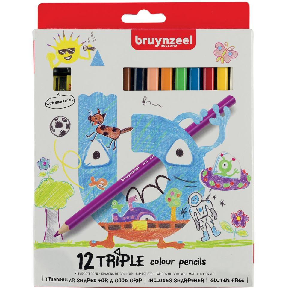 Bruynzeel Kids Triple Colour Pencils Blister Pack of 12 Assorted Colors