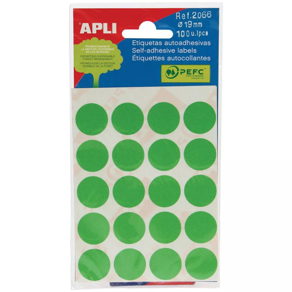 Apli round labels in pouch diameter...