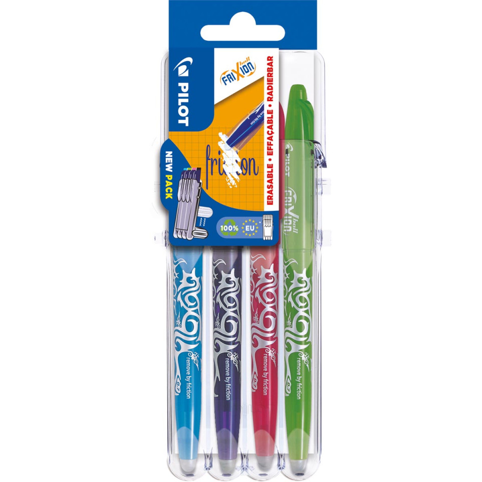 Pilot Frixion Ball roller à encre gel 2 Go, blister de 4 pièces en couleurs assorties