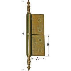 Scharnier met vaaskop n°63 met rechte bladen hoogte 2''1/2 (63,5mm) gepolijst messing / pce