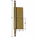 Scharnier met vaaskop n°63 met rechte bladen hoogte 2''1/2 (63,5mm) gepolijst messing / pce