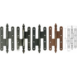 Stalen scharnier 140/80 met decoratieve zilver gepatineerde knop rechts / pce