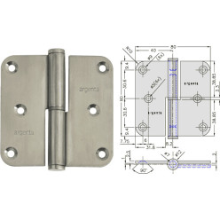 ARLU Stainless Steel Paumelle Hinge 80/80A Ø12mm Round Corners Right / pc