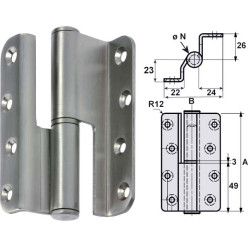 Paumelle inox 100x82mm coudée droite / pce