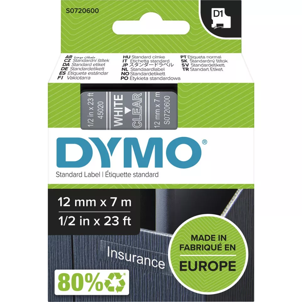 Dymo D1 ruban 12 mm, blanc sur...