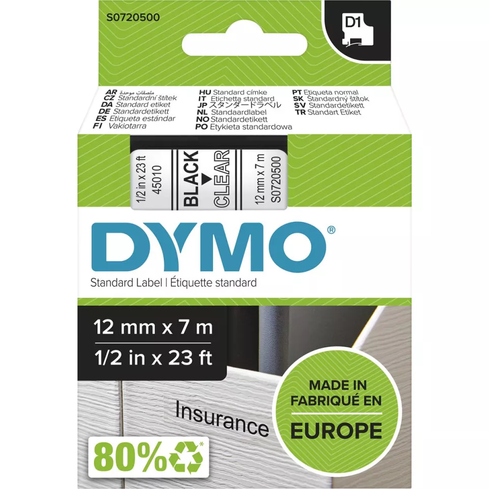 Dymo D1 ruban 12 mm, noir sur...