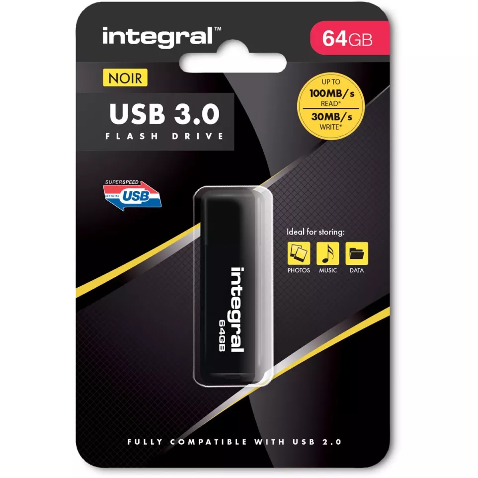 Integral clé USB 3.0, 64 Go, noir