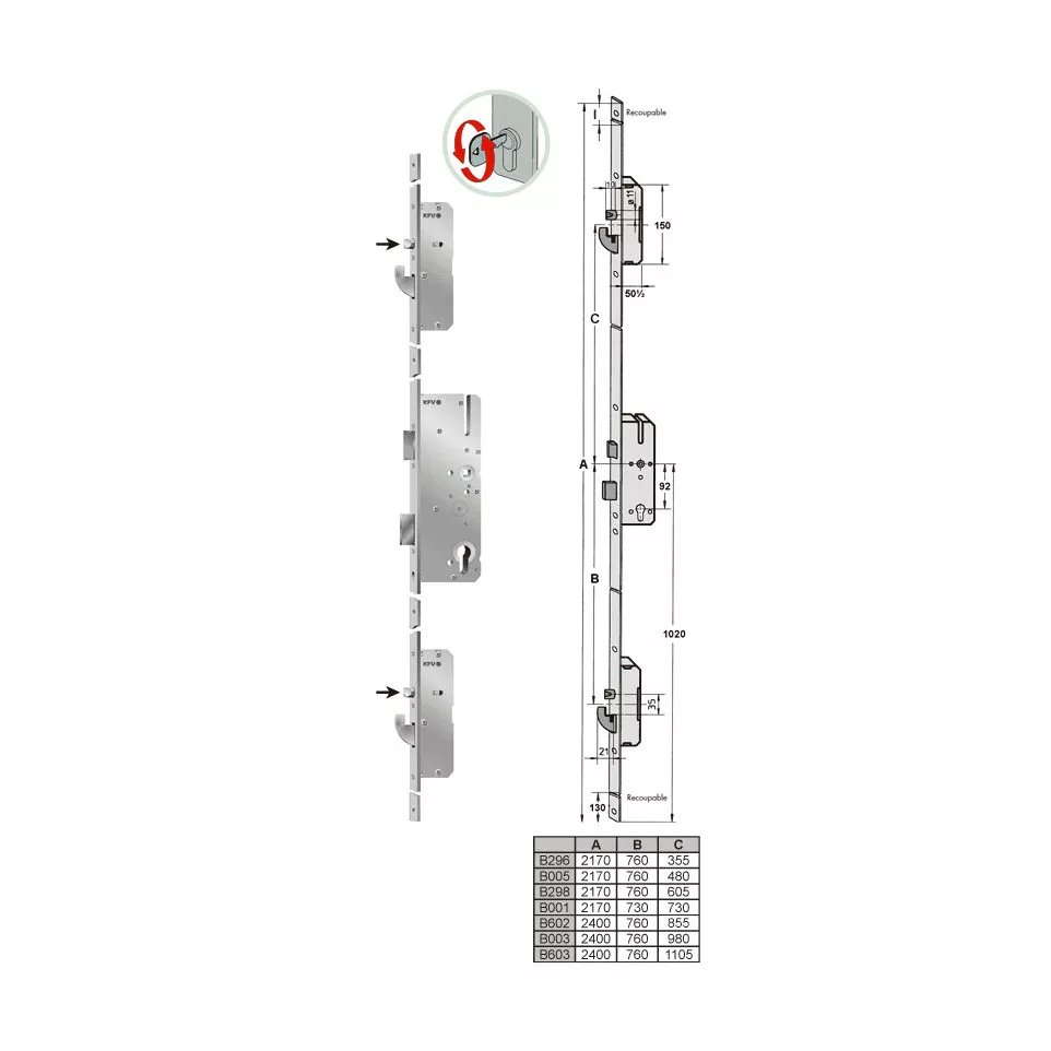 Serrure multipoint 3 points AS2750...