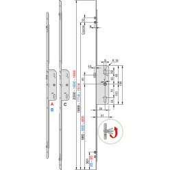 Multipoint lock R2 cylinder 2 rollers F16/35/70 1800mm per piece