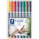 Staedtler Lumocoler 318, marqueur OHP, permanent, 0,6 mm, étui de 8 pièces en couleurs assorties