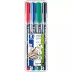 Staedtler Lumocolor 318, marqueur OHP, permanent, 0,6 mm, box de 4 pièces en couleurs assorties