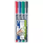 Staedtler Lumocolor 317, marqueur OHP, permanent, 1,0 mm, box de 4 pièces en couleurs assorties