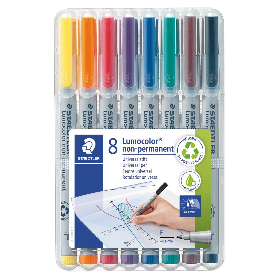 Staedtler Lumocolor 316, marqueur OHP, non permanent, 0,6 mm, box de 8 pièces en couleurs assorties