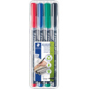 Staedtler Lumocoler 313, marqueur OHP, permanent, 0,4 mm, étui de 4 pièces en couleurs assorties