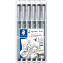 Staedtler pigment liner fineliner, pointe ronde, différentes largeurs de trait, etui de 4 + 2, noir