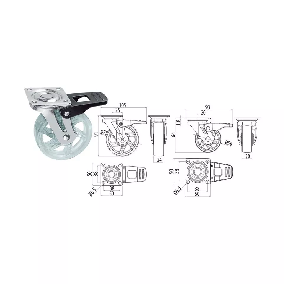 Transparent Furniture Caster with...