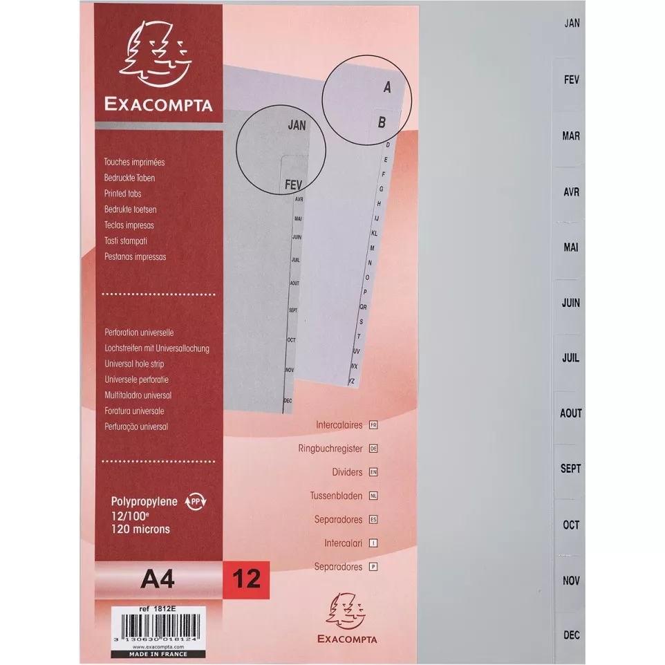 Exacompta intercalaires mensuel A4,...