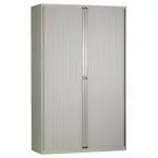 Bisley Office Cabinet with Tambour Doors, 198 x 120 x 43 cm (H x W x D), 4 Shelves, Light Grey