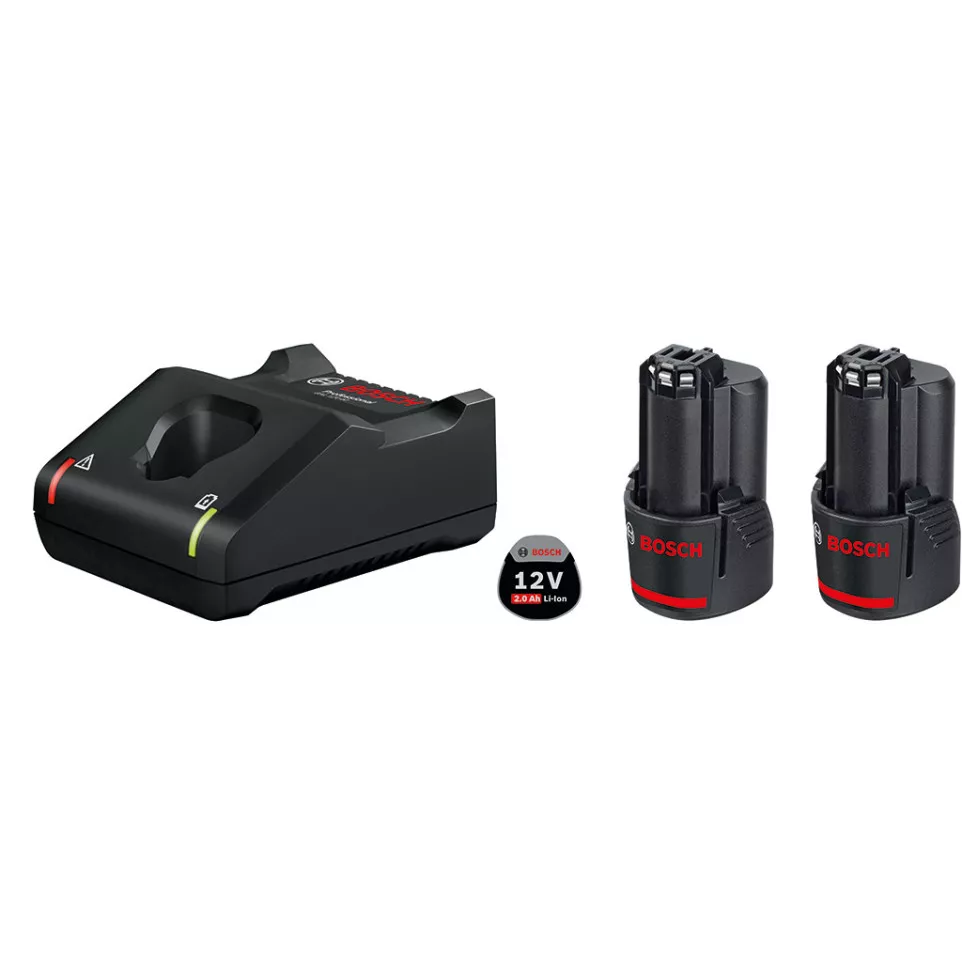 Bosch 12V lader + 2 x 2 Ah accu's / pce