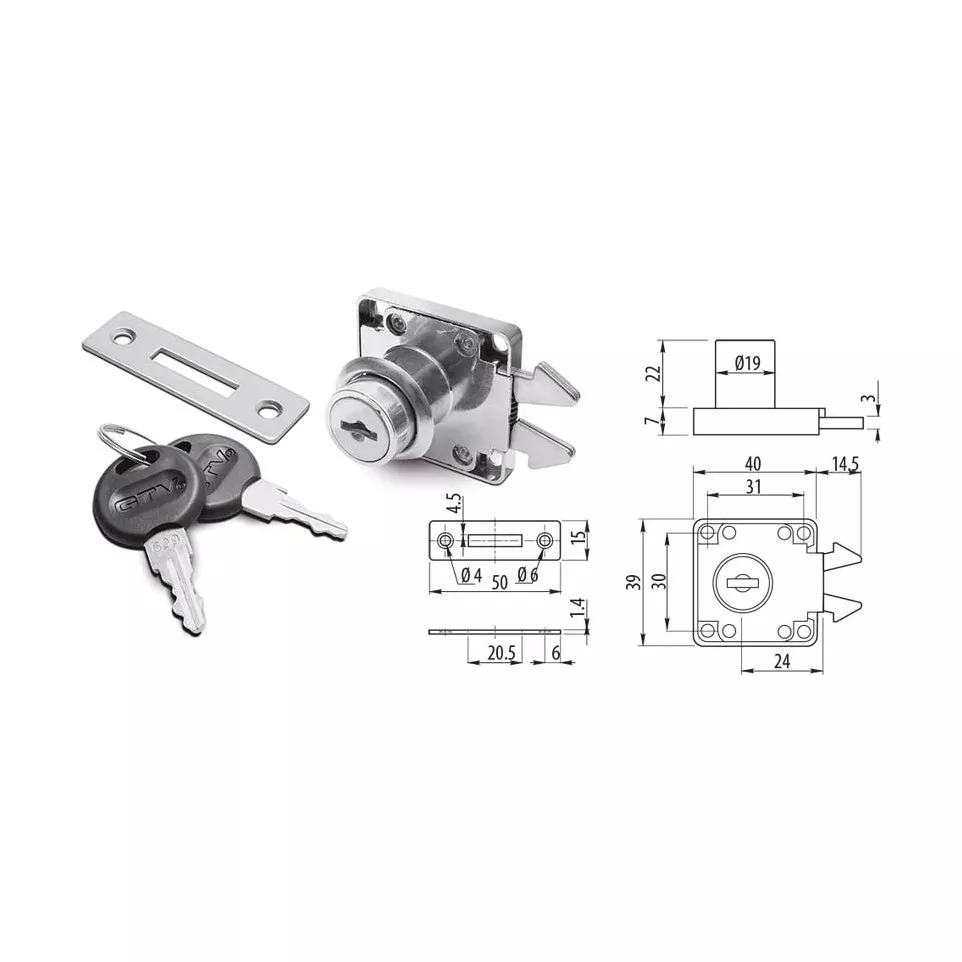 Square Nickel-Plated Hook Lock per piece