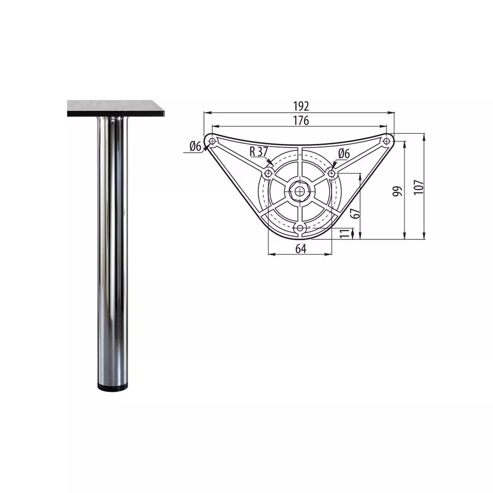 Set van 4 tafelpoten 35R rond Ø 80mm...