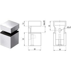 Square Clamp Shelf Bracket for 0–20mm Glass Chrome Finish / pc