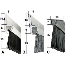 Profil aluminium avec brosses GEZU AF4 pour appliquer sous la porte / 3m