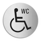 Pictogramme \"WC PMR (personne à mobilité réduite)\" inox auto-adhésif Ø100mm épaisseur 1mm / pce