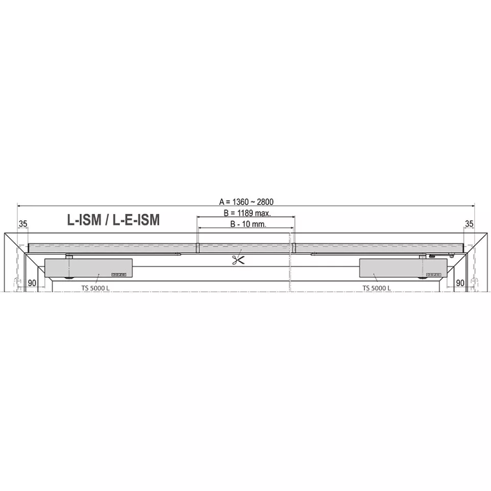 Geze ISM keuzearm 1300-2800mm zilver...