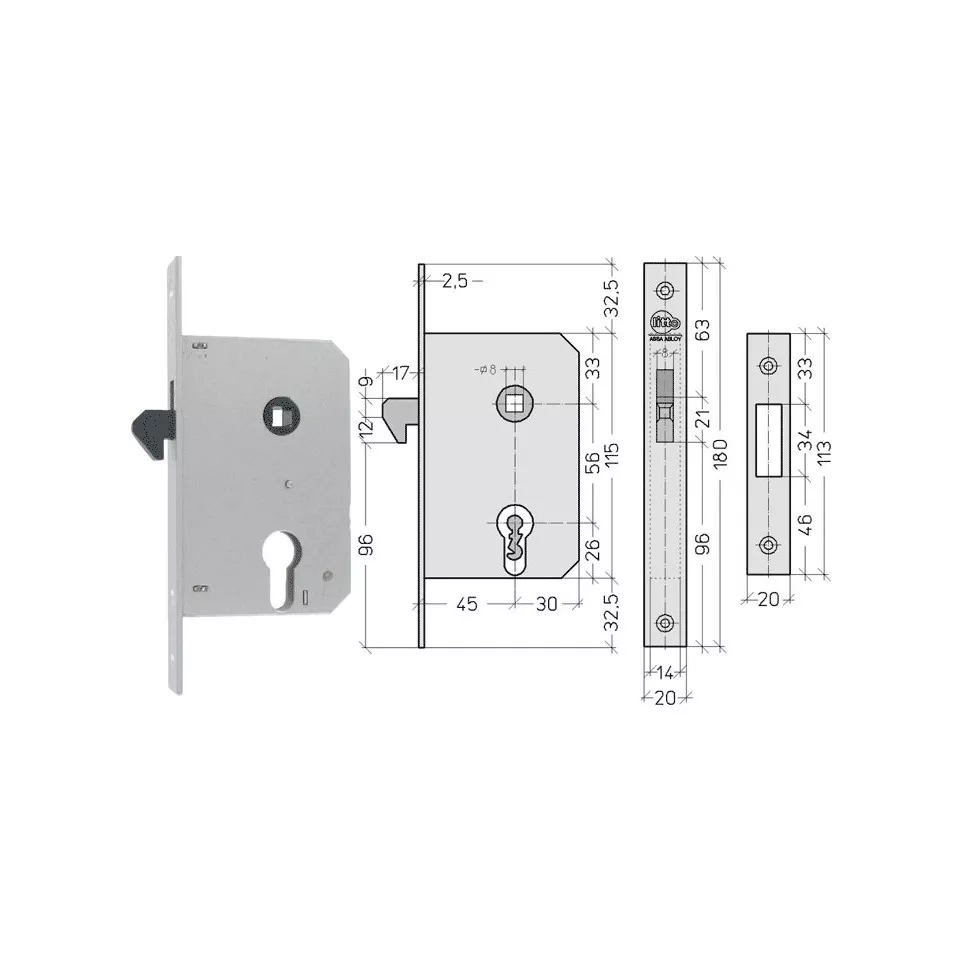 Serrure crochet PZ A7359-11 56/45mm /...