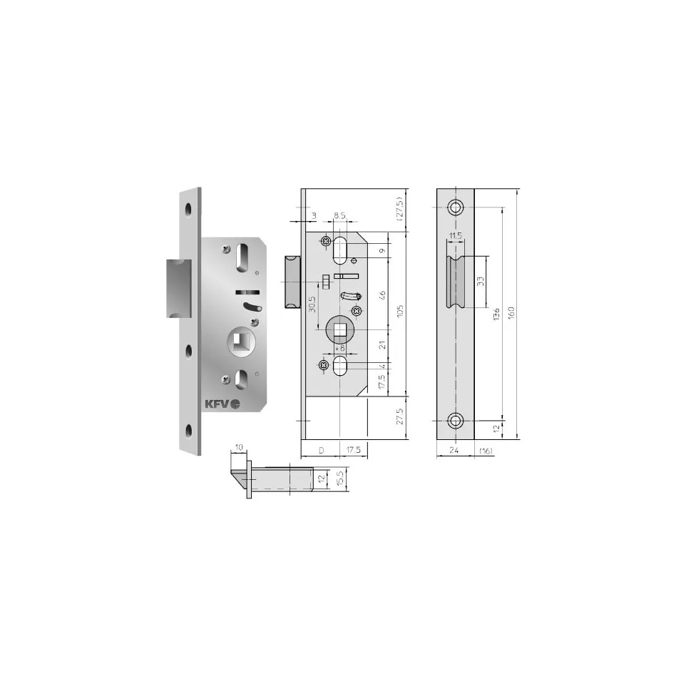 KFV 68 Mortise Lock 24mm Backset per...