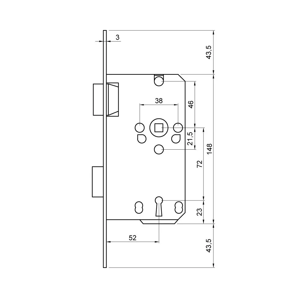 Basic DIN Mortise Lock L&L 147 BB Key...