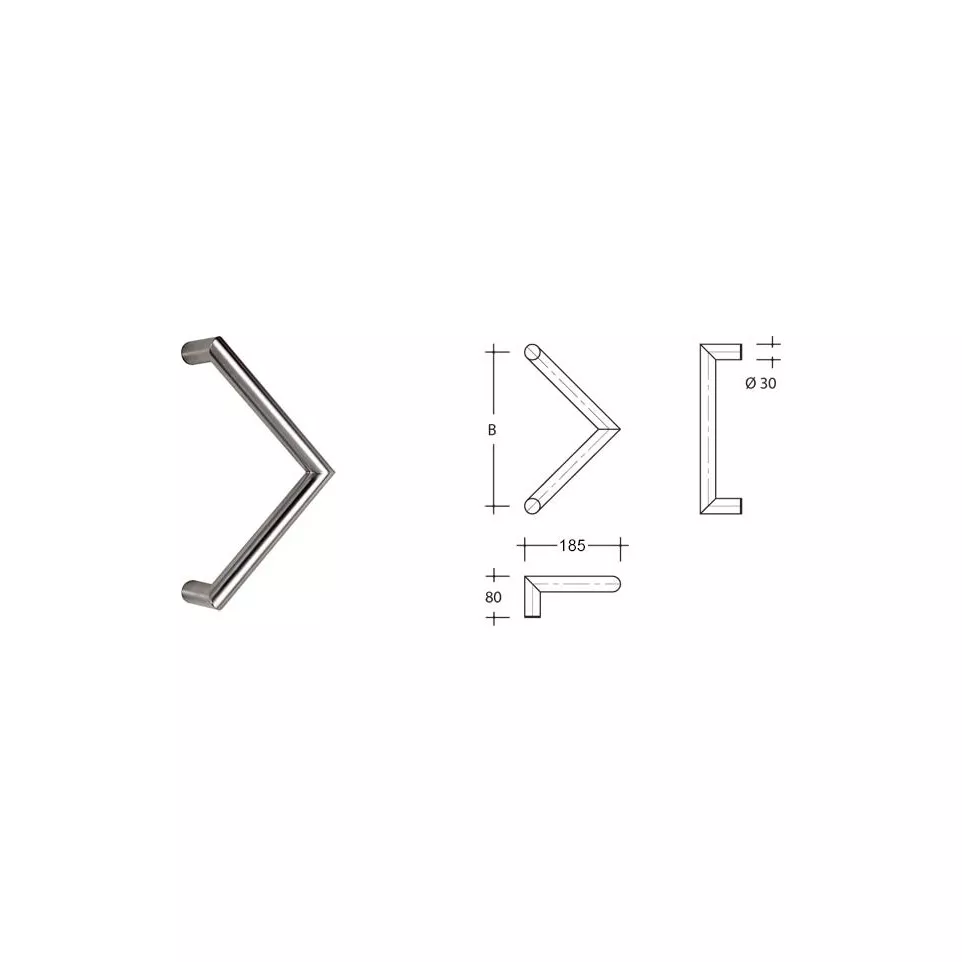 Tirant de porte V 90° Ø30 300mm inox...
