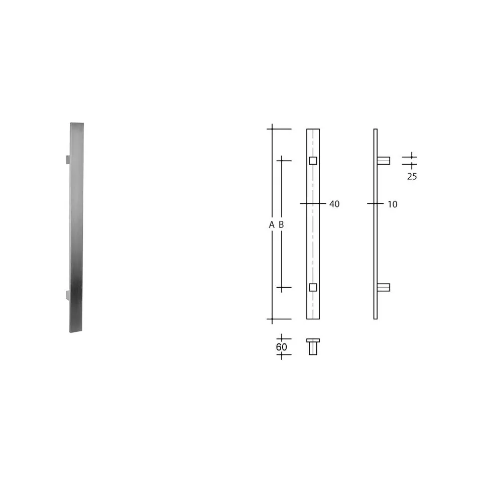 Tirant de porte T droit plat 40/10mm...