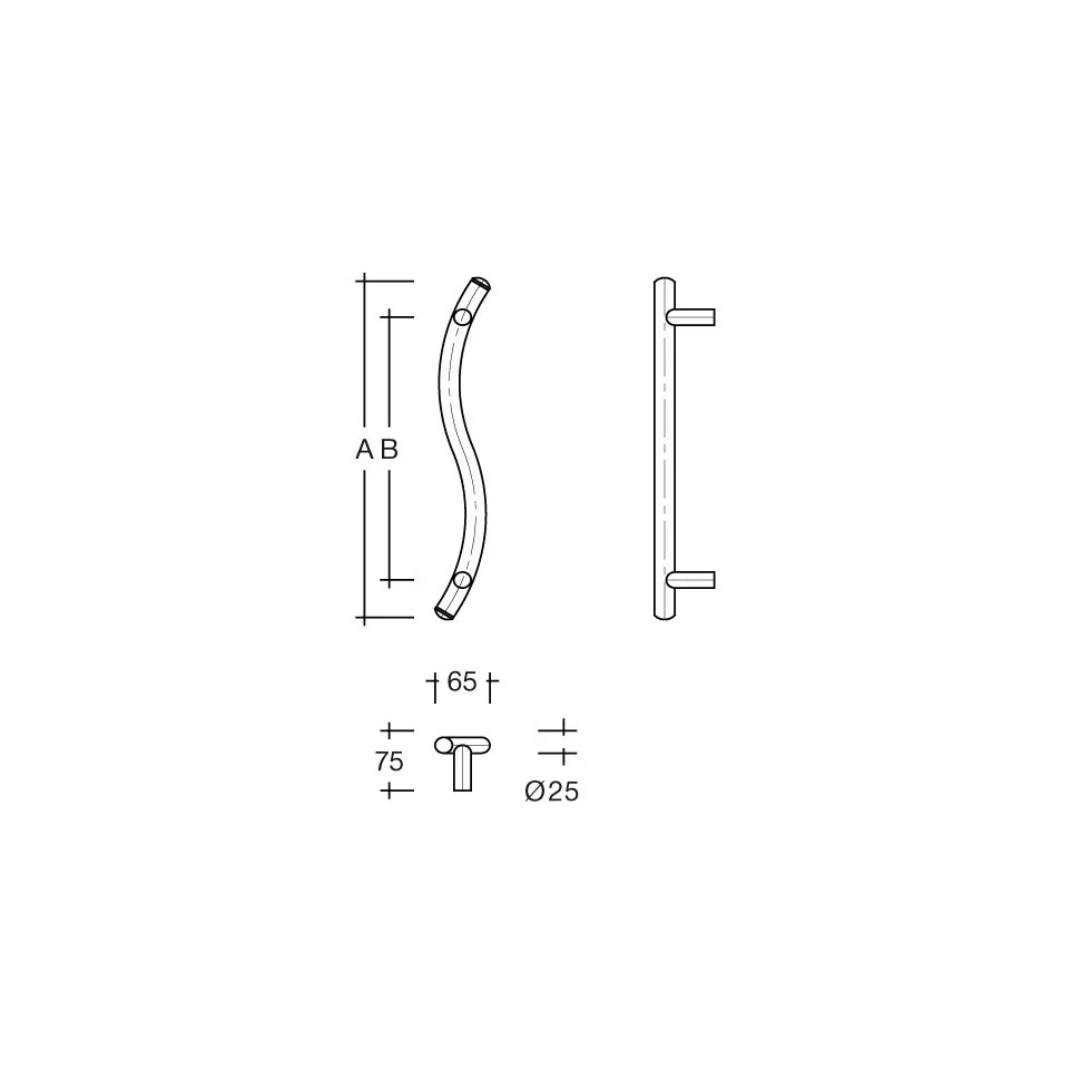 Tirant de porte S Ø25 450mm gauche -...