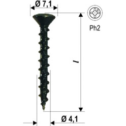 Vis de ferrures à tête fraisée PH2 6153 pour profil PVC Ø4,1x35mm Bichromaté / 3000pce