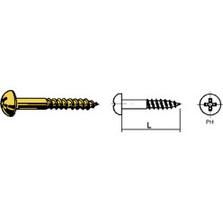 Houtschroef messing ronde kop met kruisgleuf (PZ2) DIN 7996 Ø3,5x25mm / 200pce