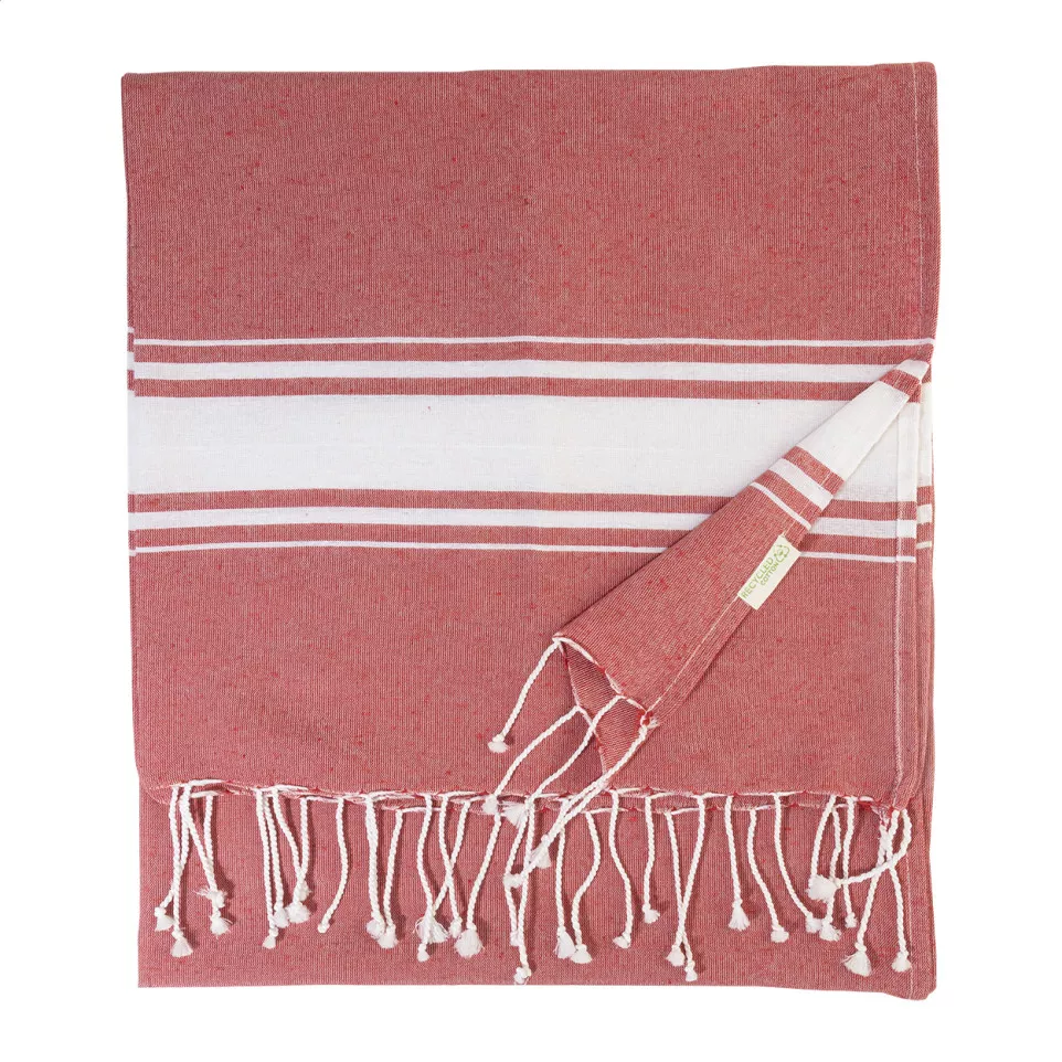 Cancun red  recycled cotton beach towel 