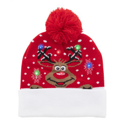 Norrsken red  Christmas LED winter hat, reindeer 