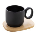 Kaguya noir  Mug en céramique avec plateau en bambou 