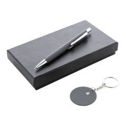 Miroset donker grijs  pen en sleutelhanger set 
