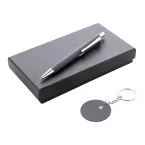 Miroset donker grijs  pen en sleutelhanger set 
