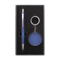 Miroset donker blauw  pen en sleutelhanger set 