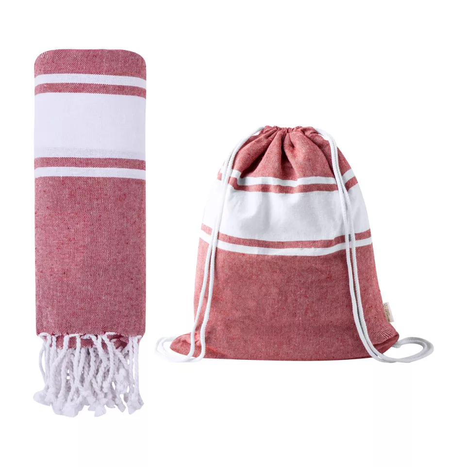 Praia red  beach towel and drawstring...