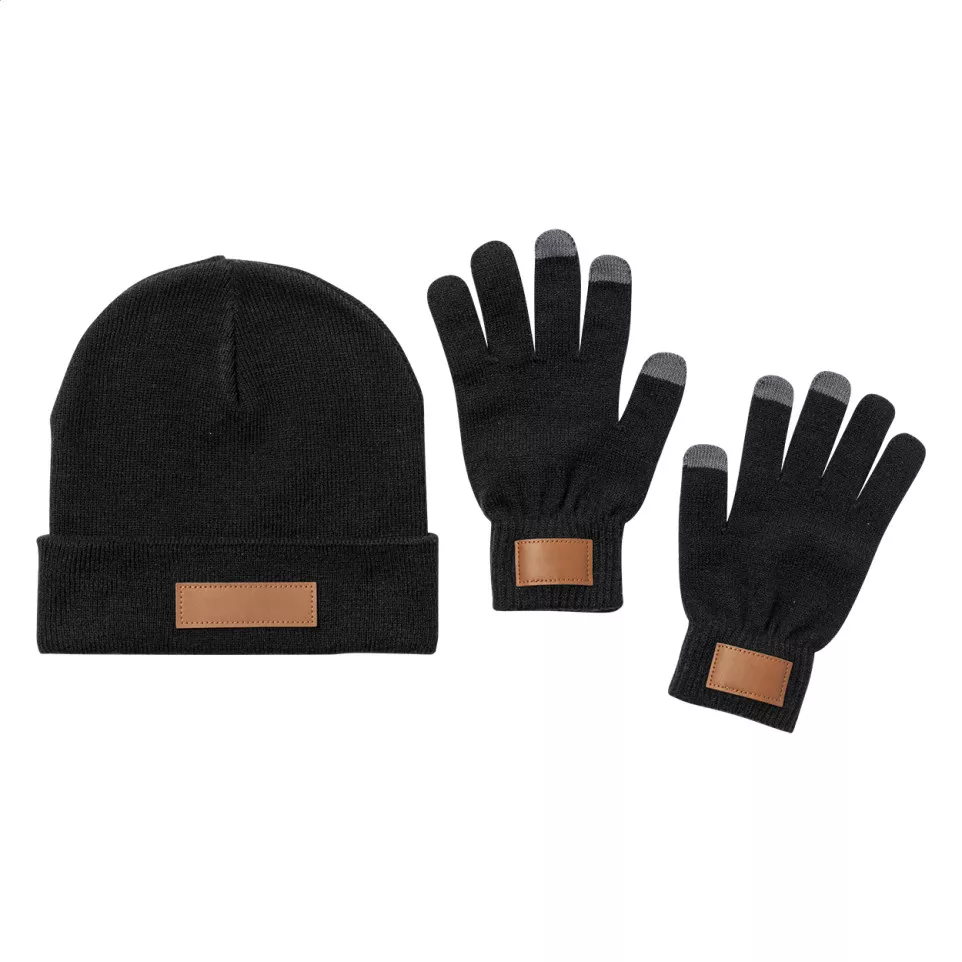 Pashen zwart  muts en handschoenen set 