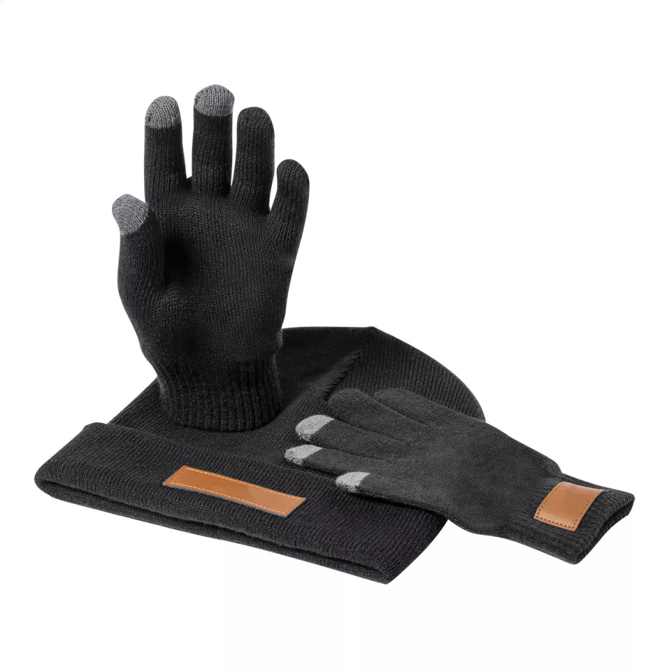 Pashen black  hat and gloves set 