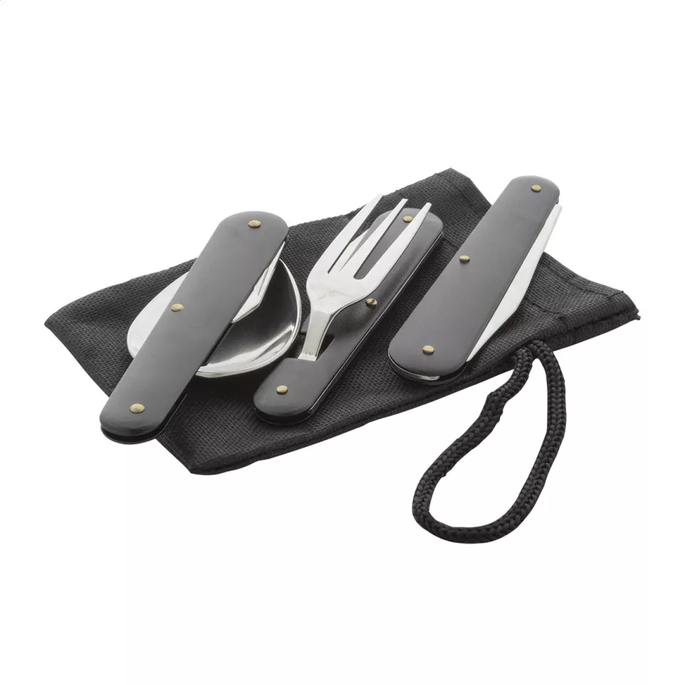 Platoon black  camping cutlery set 