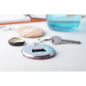KeyBadge Bottle zilver wit button sleutelhanger met pin 