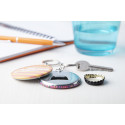 KeyBadge Bottle zilver wit button sleutelhanger met pin 